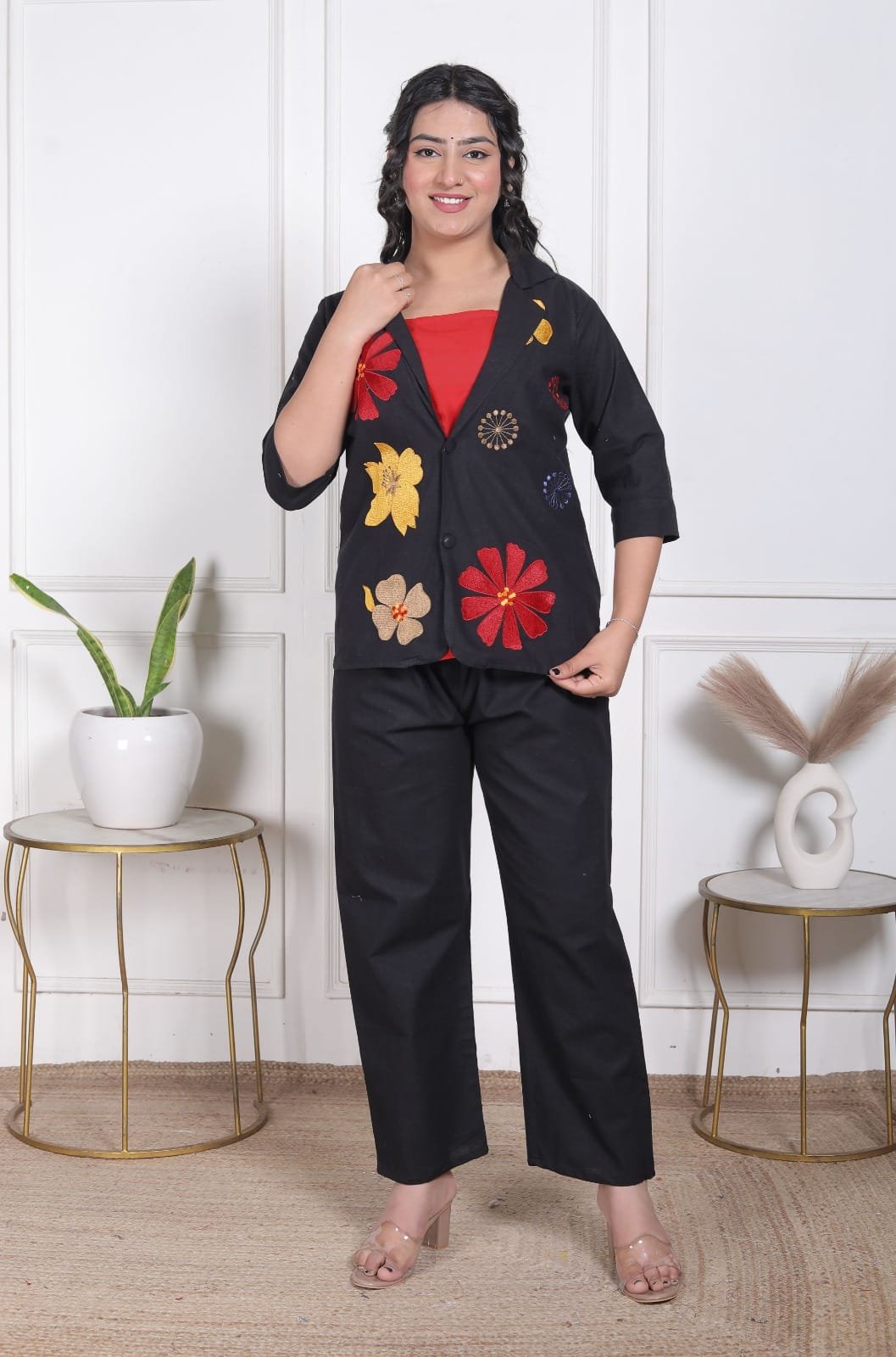 Vibrant Three-Piece Embroidered Cotton Ensemble